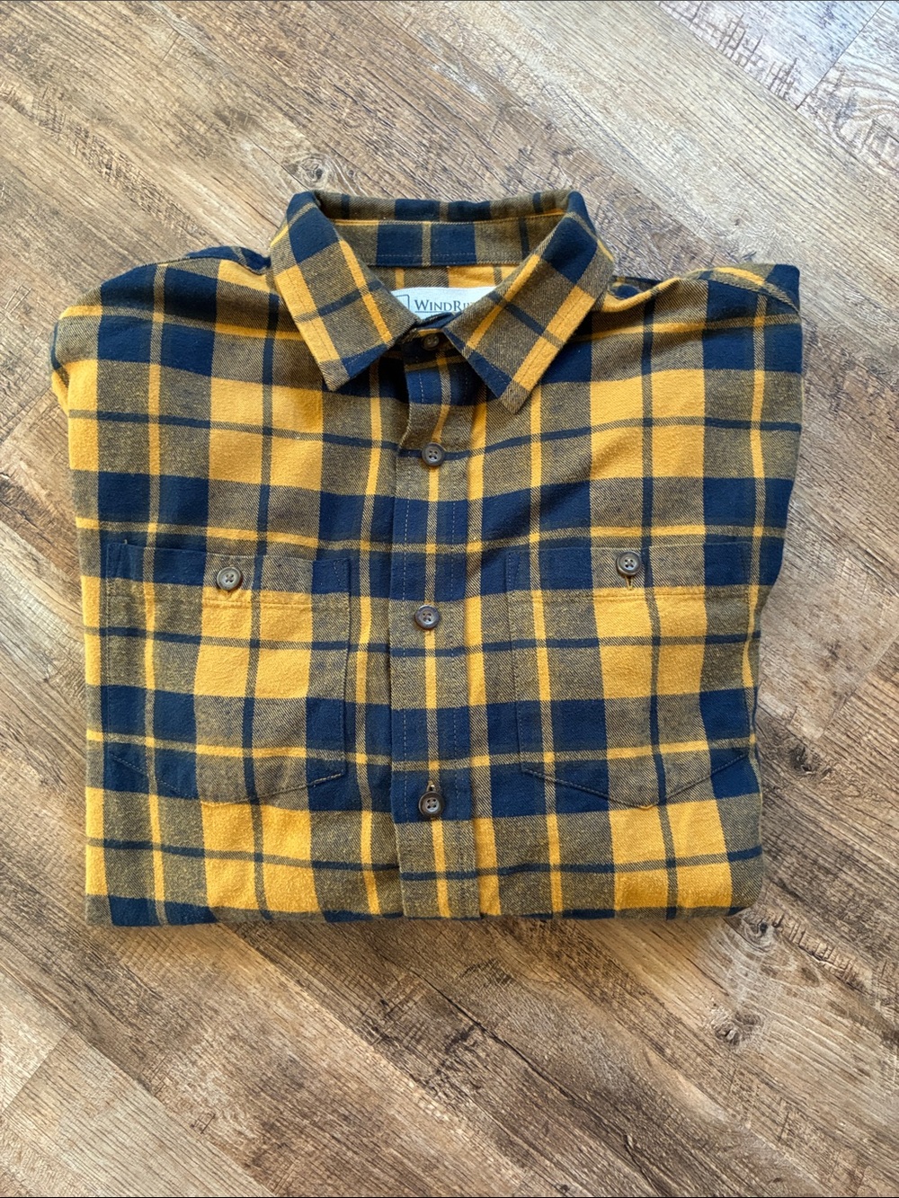 Windriver Men’s Yellow and Navy Plaid Flannel Shirt 100% Cotton